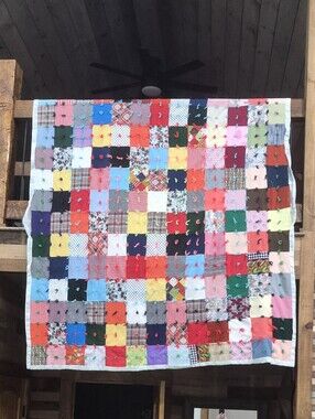 Vintage Hand Tied Patchwork Crazy Quilt 87 X 72 Cottagecore Grandmacore